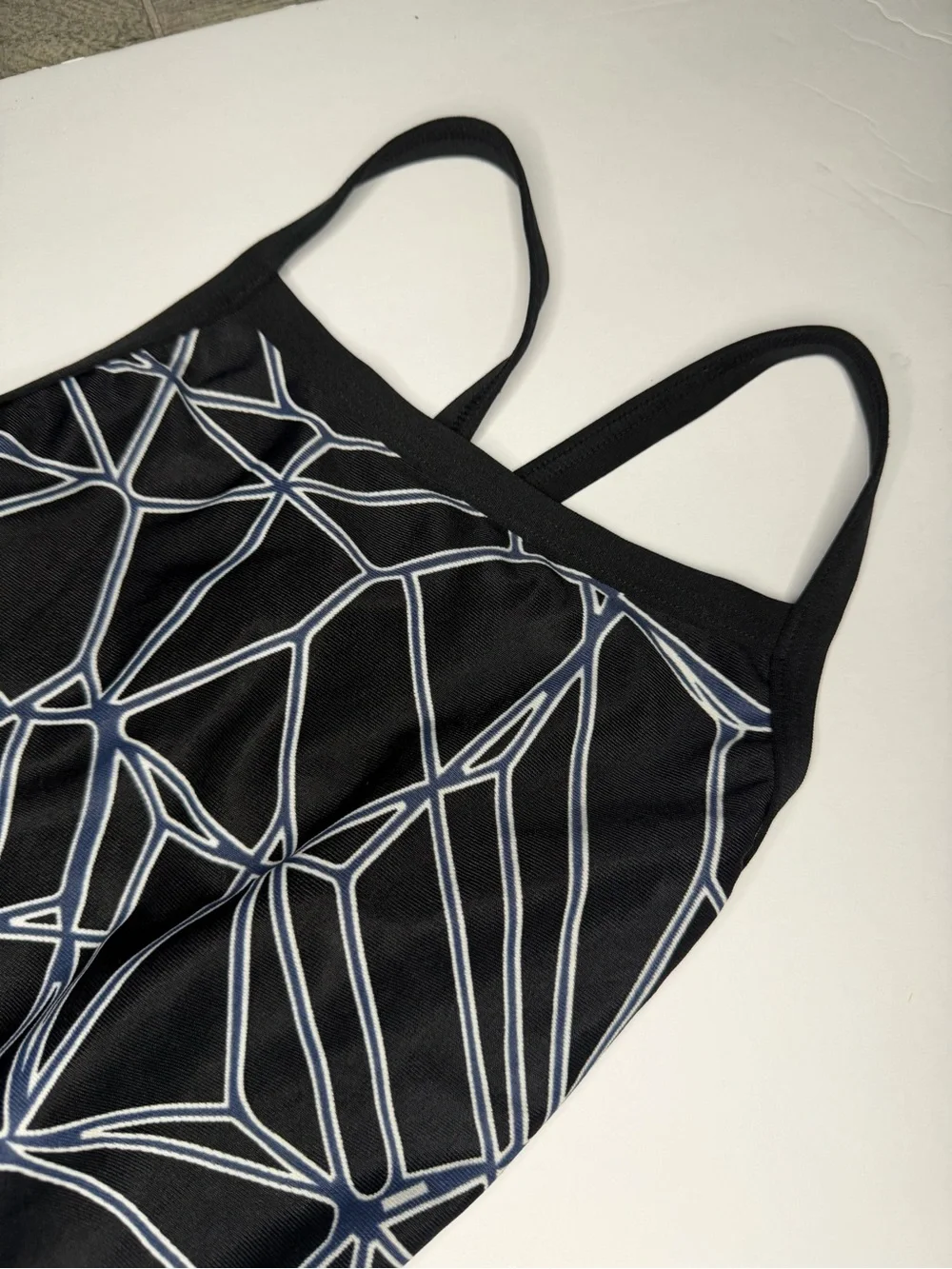 Arena Black One-Piece Swimsuit with White Geometric Print